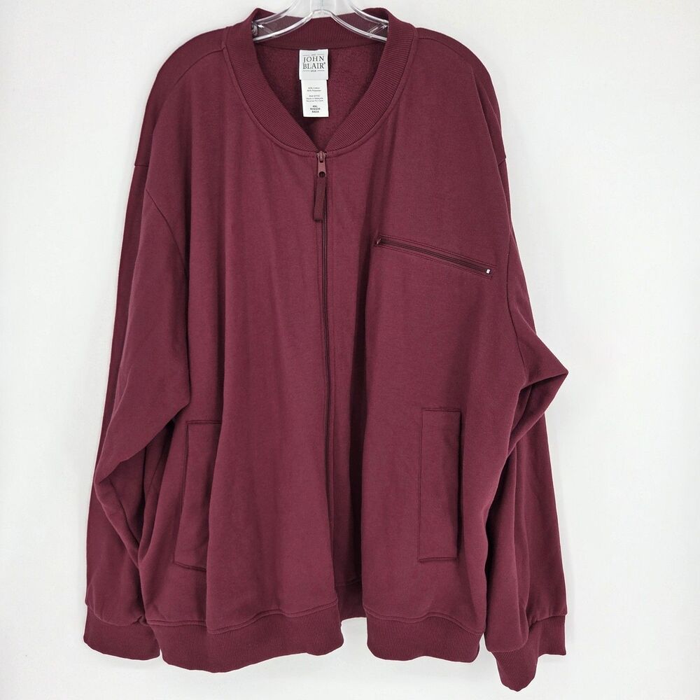 VTG John Blair MenS 4XL Burgundy Full Zip Fleece Sweatshirt Jacket Pockets B&T